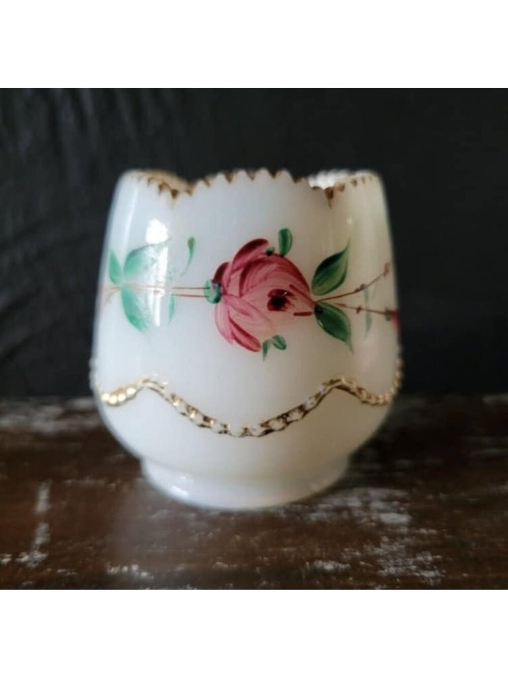 Antique Heisey Beaded Swag Opal Glass Hand Painted Toothpick Holder circa 1906
